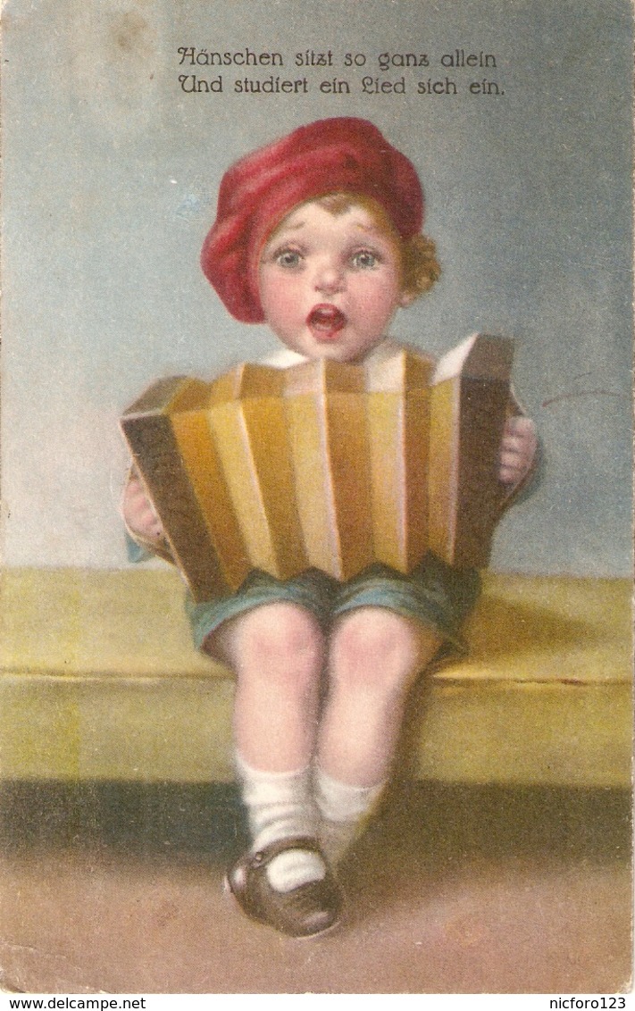 "Chidren Playing Musical Instruments" Group Of Four (4) Lovely Antique German Postcards - Otros & Sin Clasificación