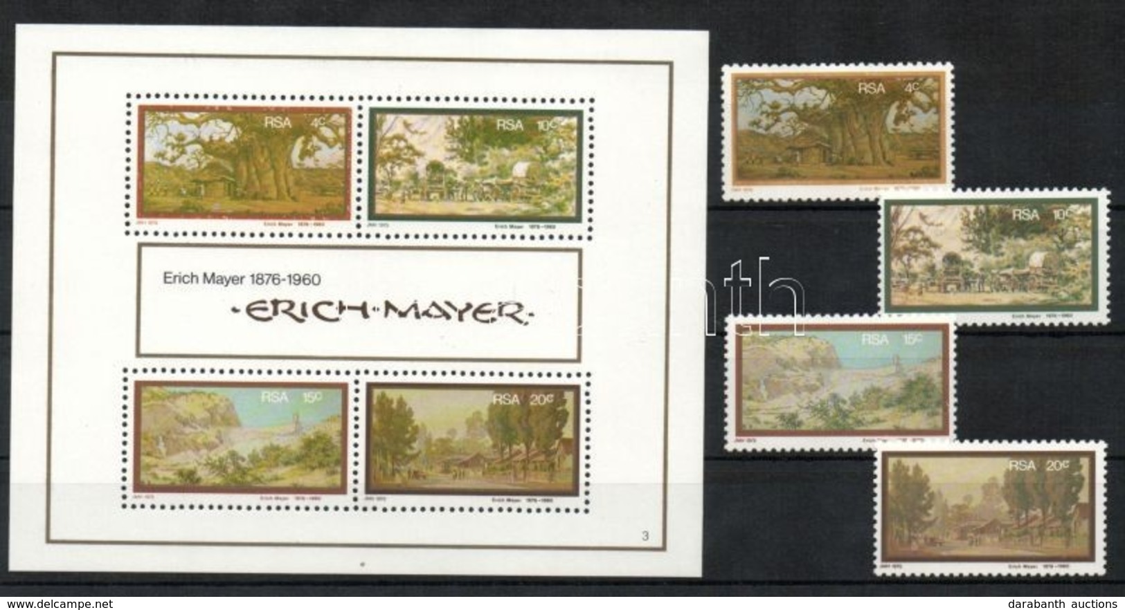 ** 1976 Erich Mayer Festmények Mi 492-495 + Blokk 4 - Autres & Non Classés