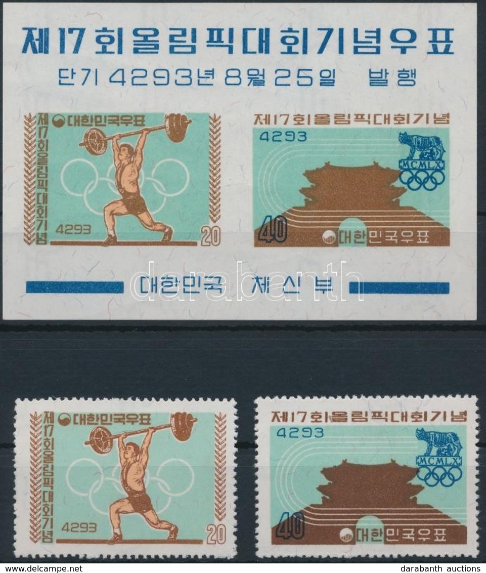 ** 1960 Nyári Olimpia, Róma Sor Mi 307-308 + Blokk 148 - Autres & Non Classés