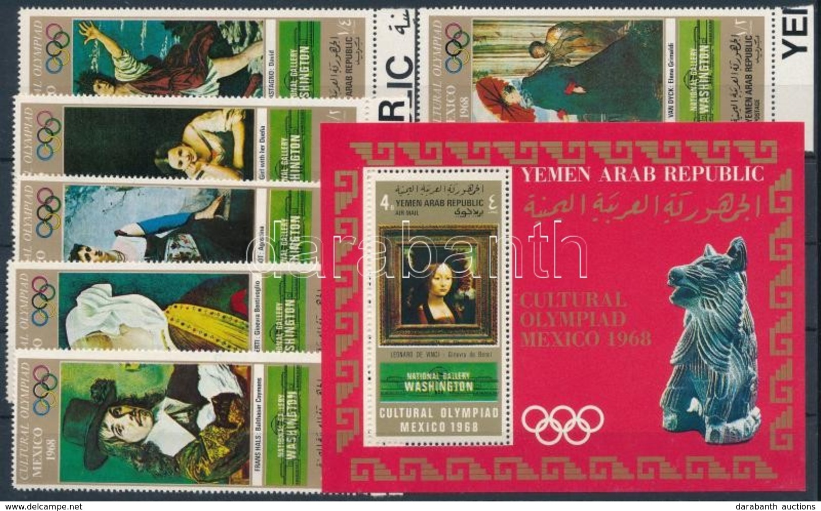 ** 1969 Mexikói Olimpia: Festmények ívszéli Sor Mi 1005-1010 + Blokk Mi 112 - Autres & Non Classés