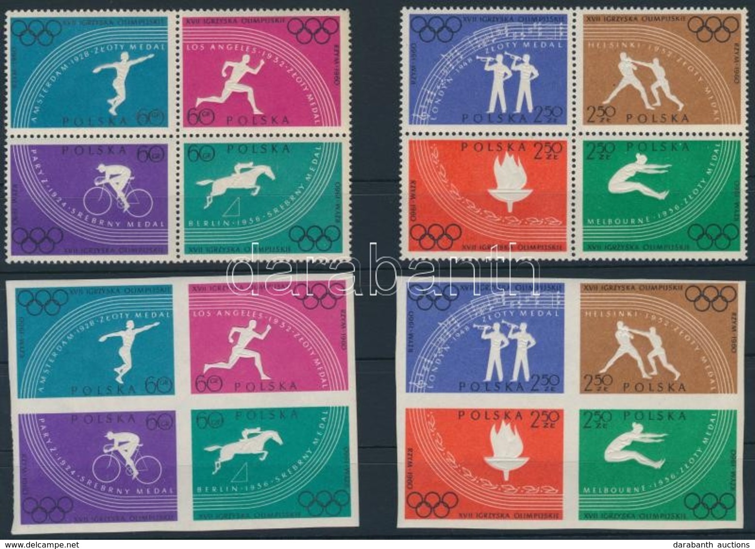 ** 1960 Olimpia Sor Négyestömbök (fogazott + Fogazatlan),
Olympics Set Im Blocks Of 4 (perforated + Imperforated)
Mi 116 - Autres & Non Classés