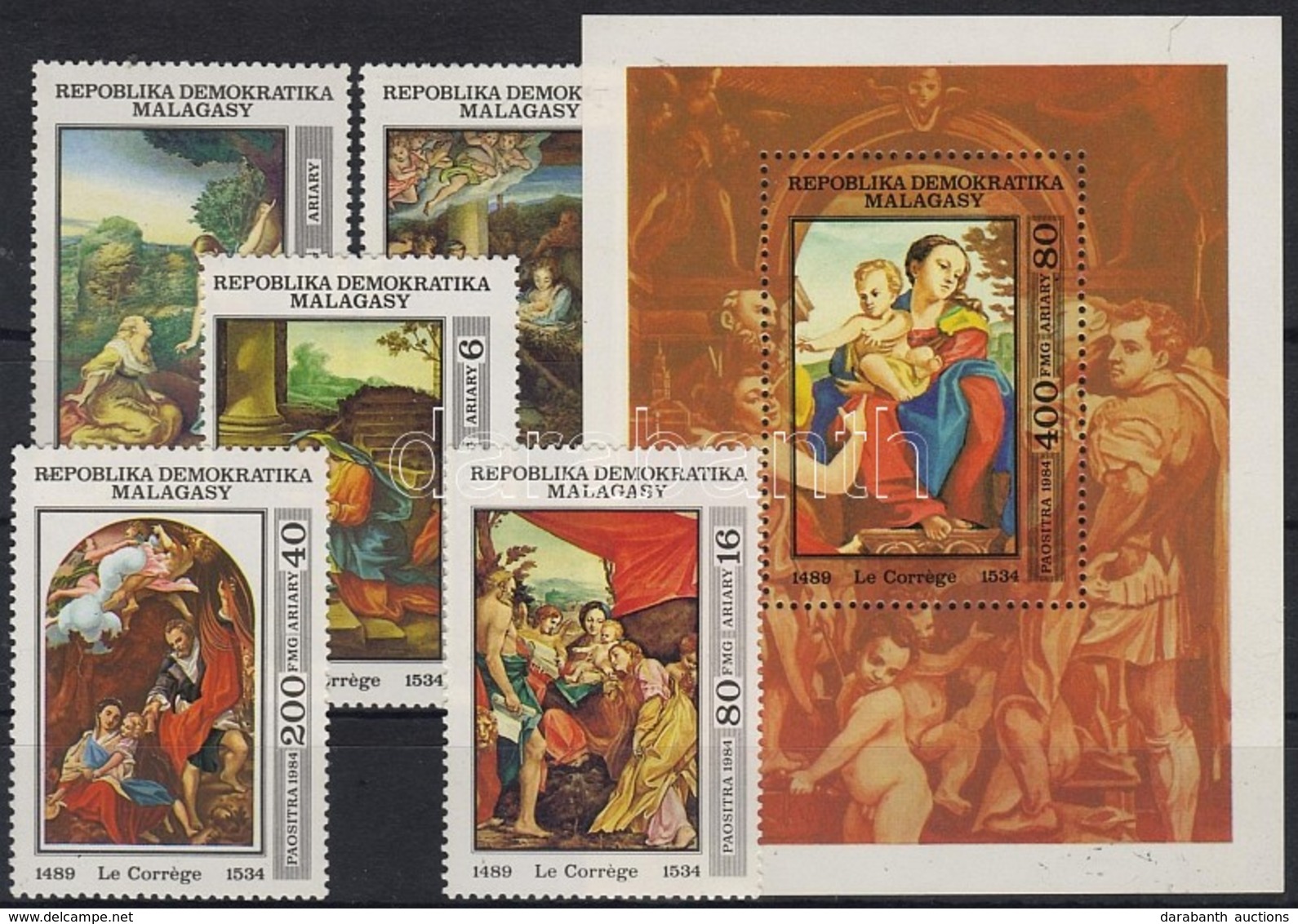 ** 1984 Correggio Festmények Sor Mi 945-949 + Blokk 25 - Other & Unclassified