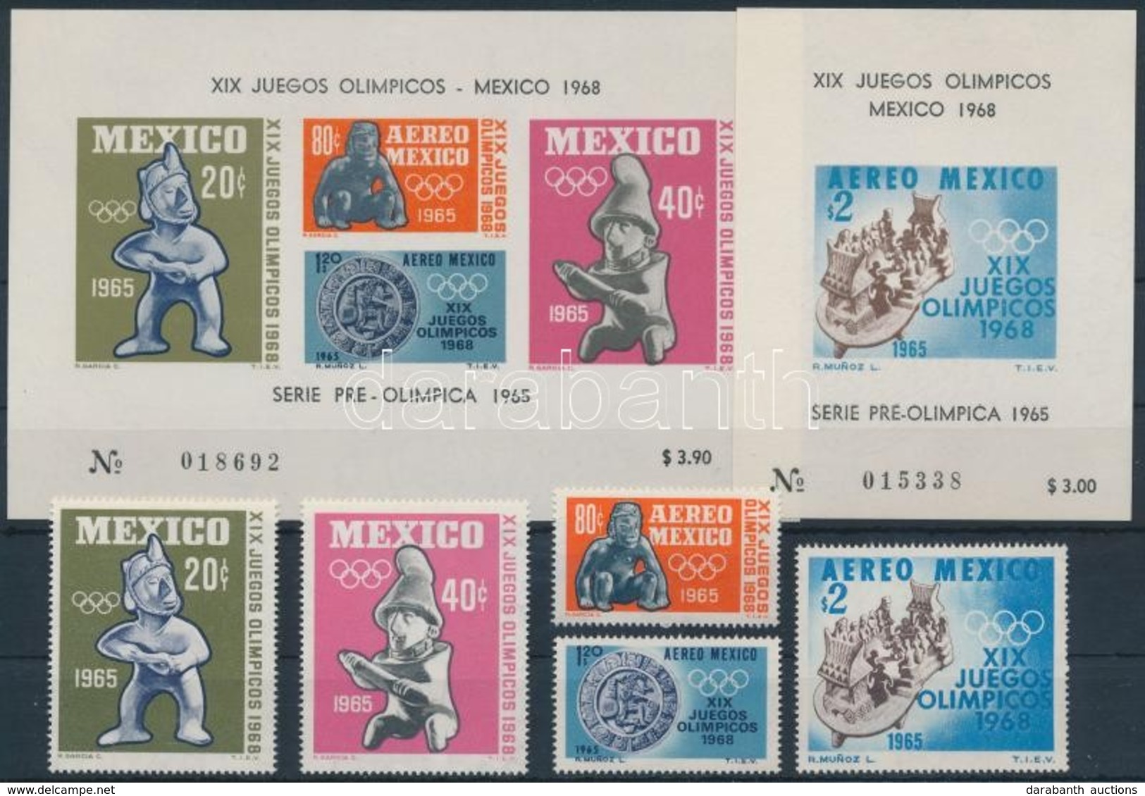 ** 1965 Nyári Olimpia '68, Mexikó Sor Mi 1192-1196 + Blokk 3-4 - Autres & Non Classés