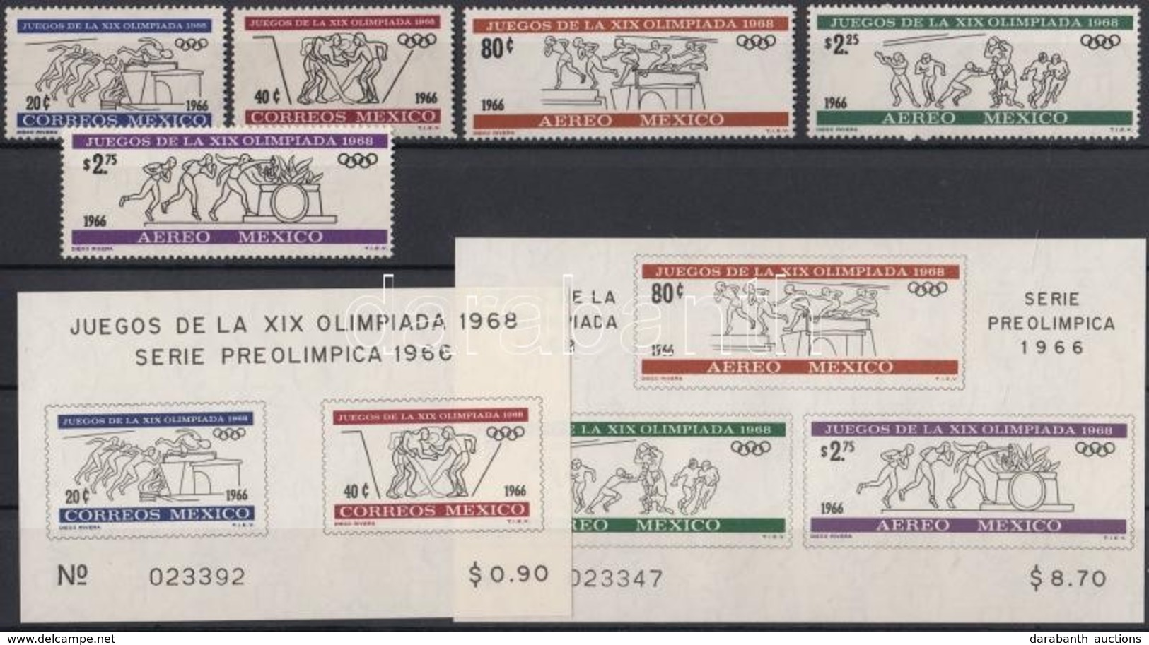 ** 1966 Nyári Olimpia, Mexikó Sor Mi 1214-1218 + Blokksor 5-6 - Autres & Non Classés