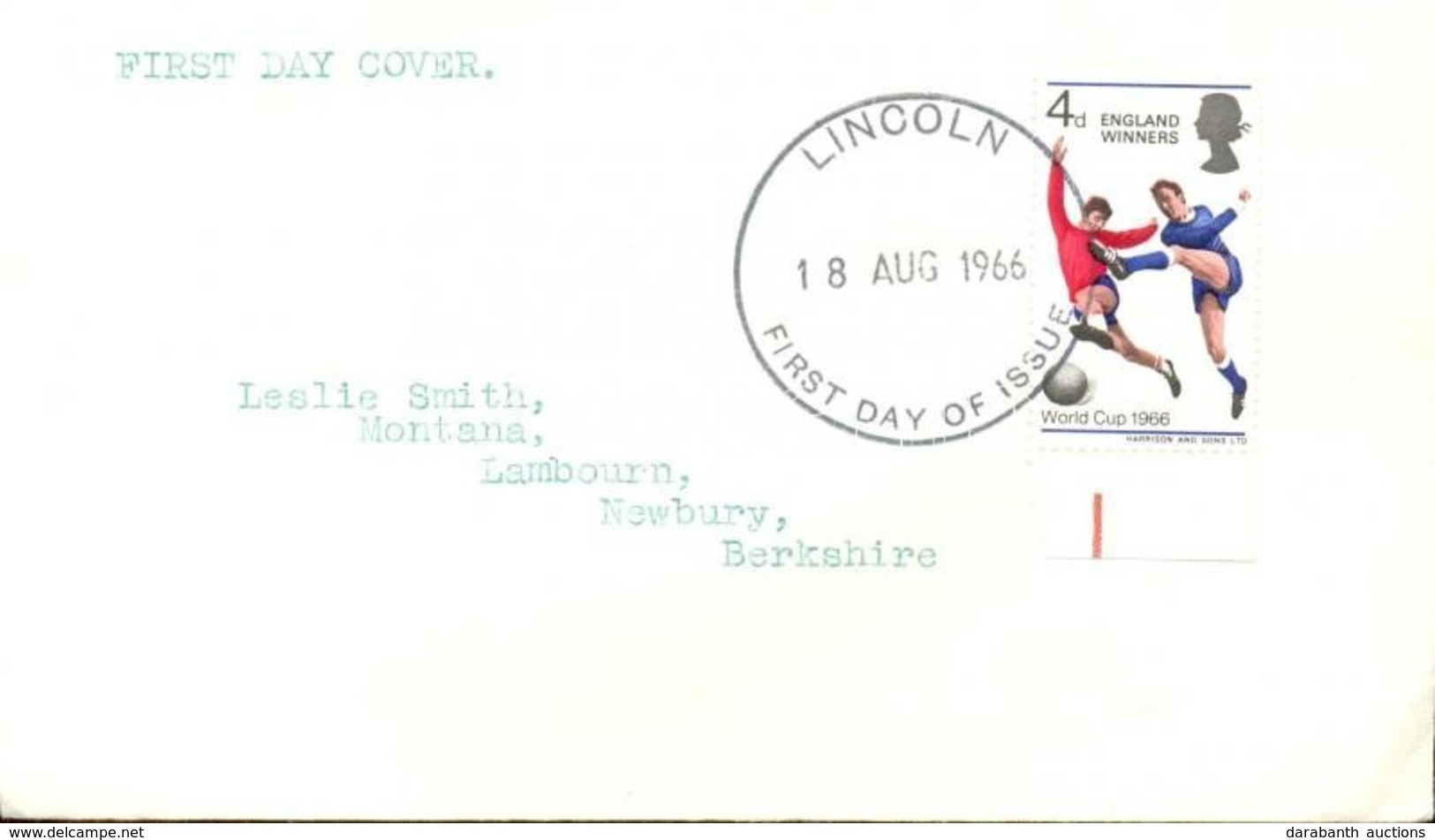 1966 Football Világbajnokság, Anglia Felülnyomással 'ENGLAND WINNERS' ívszéli Mi 429 FDC-n - Autres & Non Classés