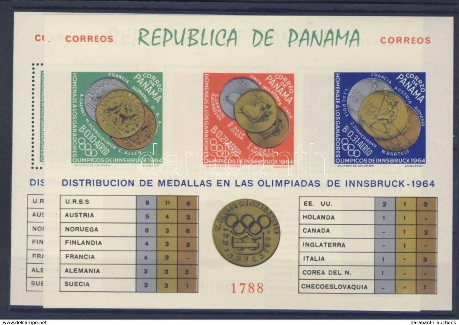 ** 1964 Az Innsbrucki Téli Olimpia érmesei Blokkpár Mi 28 A+B - Otros & Sin Clasificación