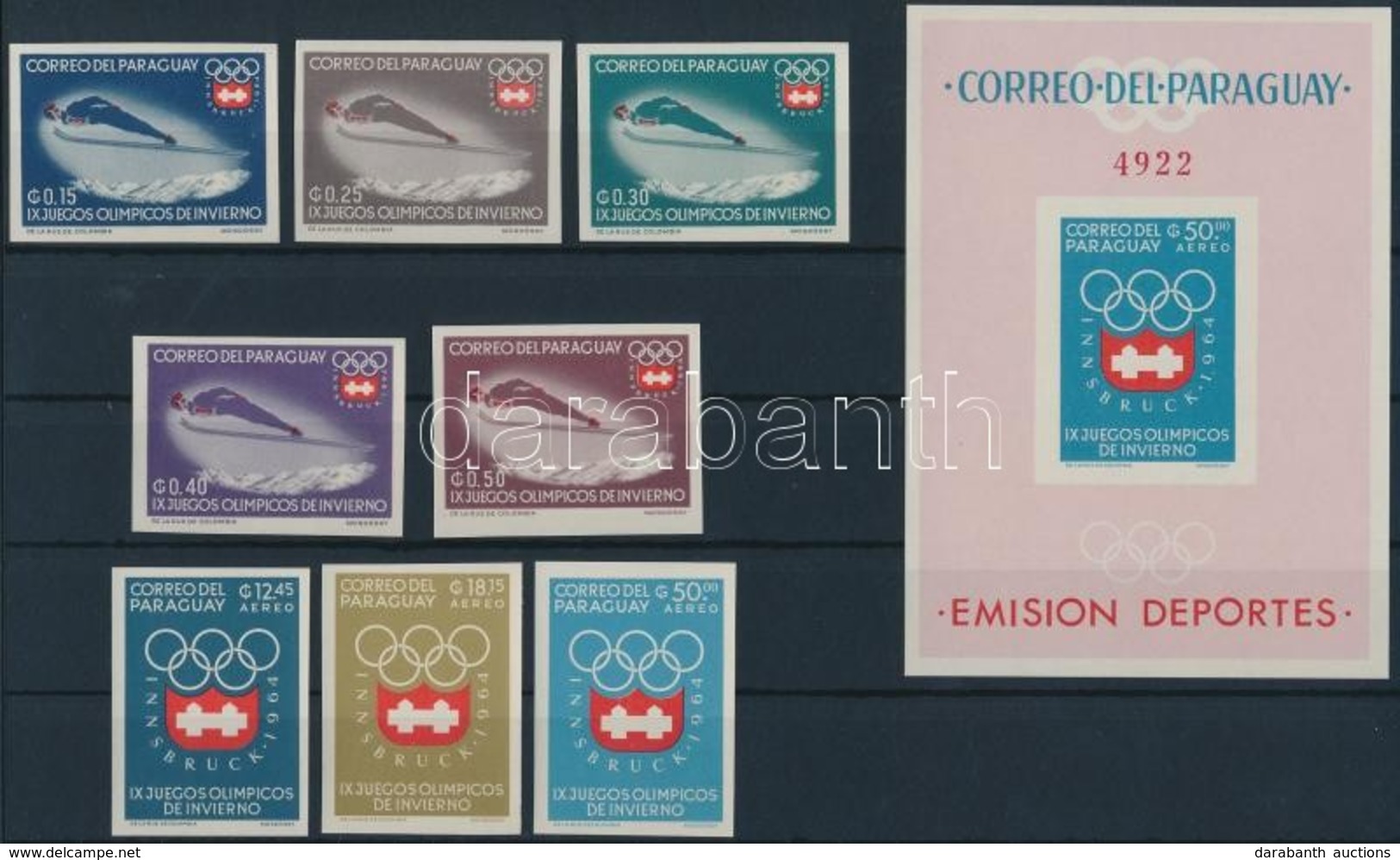 ** 1963 Téli Olimpia, Innsbruck Vágott Sor Mi 1257-1264 + Blokk Mi 49 - Autres & Non Classés