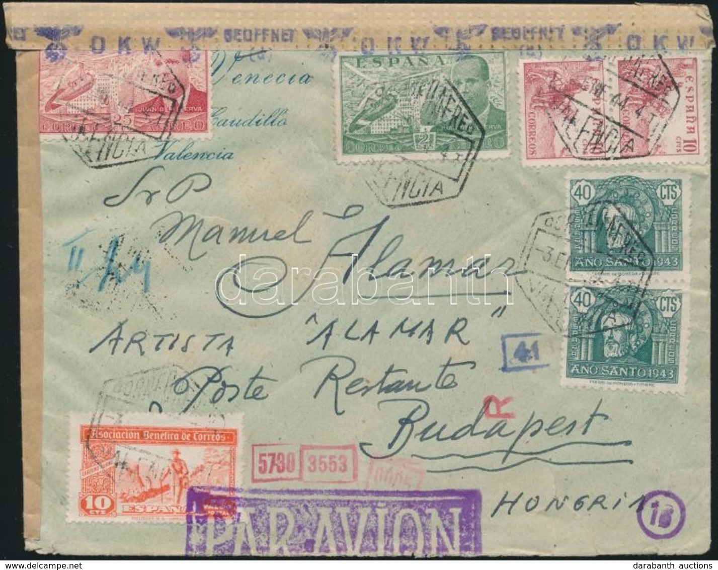 1944 Cenzúrás Légi Levél Budapestre / Censored Airmail Cover To Hungary - Andere & Zonder Classificatie