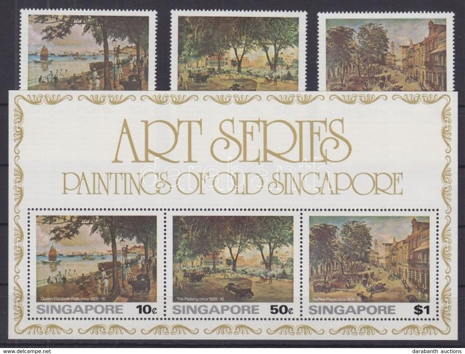 ** 1976 Festmények A Szingapúri Nemzeti Múzeumból Sor Mi 257A-259A + Blokk 8 - Autres & Non Classés