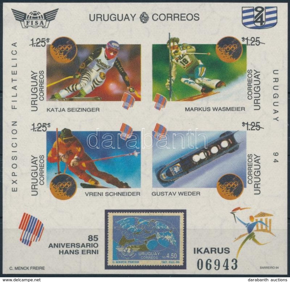 ** 1994 Téli Olimpia Vágott Blokk,
Winter Olympics Imperforated Block
Mi 62 - Autres & Non Classés