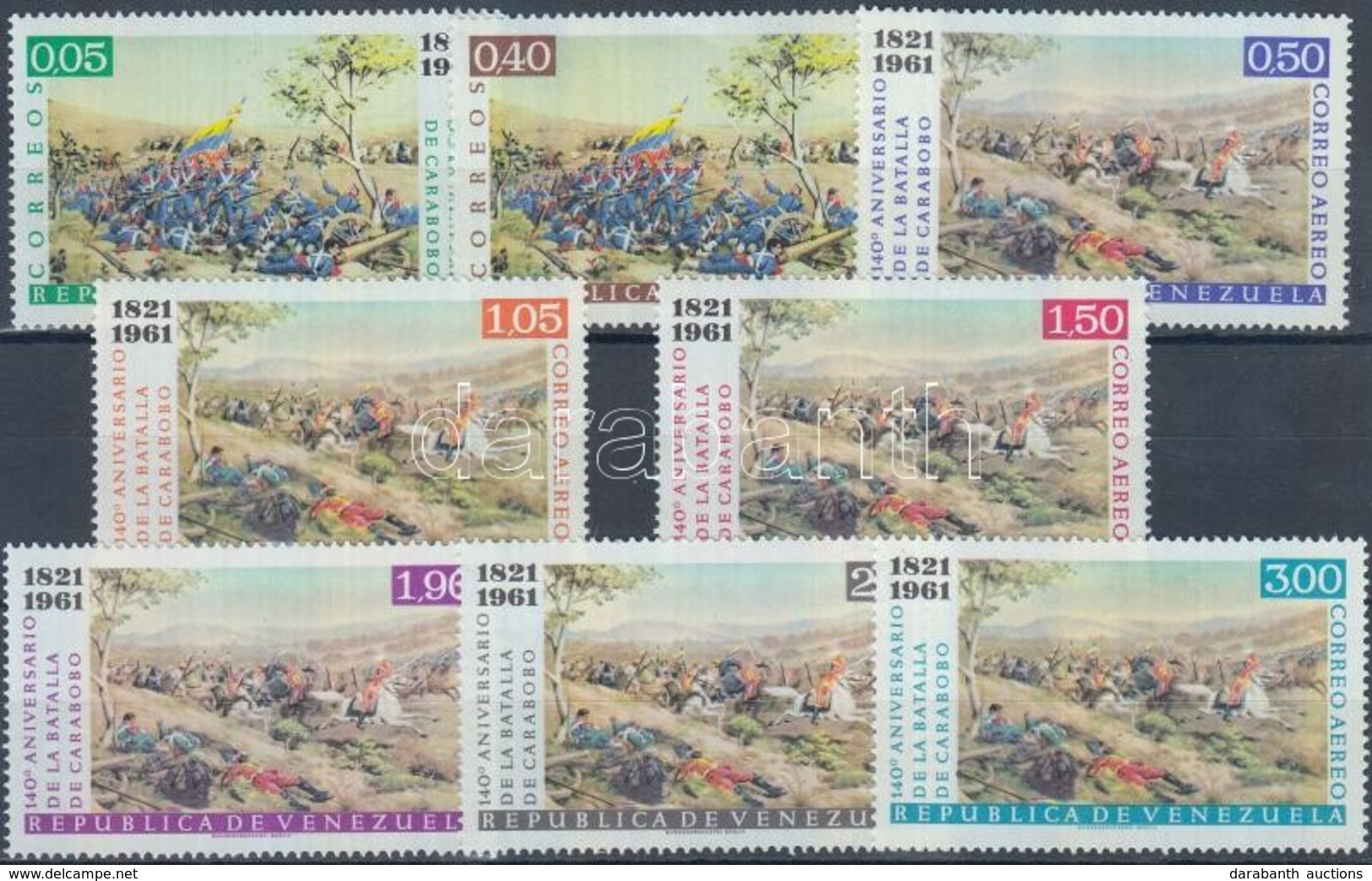 ** 1961 Carabobo-i Csata; Festmény Sor Mi 1423-1430 (sárgult Gumi) - Autres & Non Classés