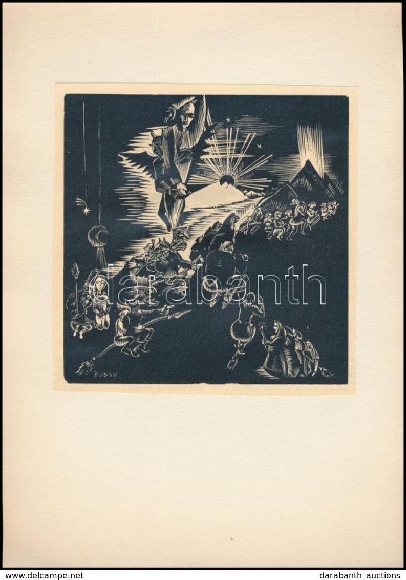 Buday György (1907-1990) Angyalok és Démonok. Fametszet, Papír, Jelzett A Metszeten, Papírra Ragasztva, 15×14,5 Cm - Andere & Zonder Classificatie