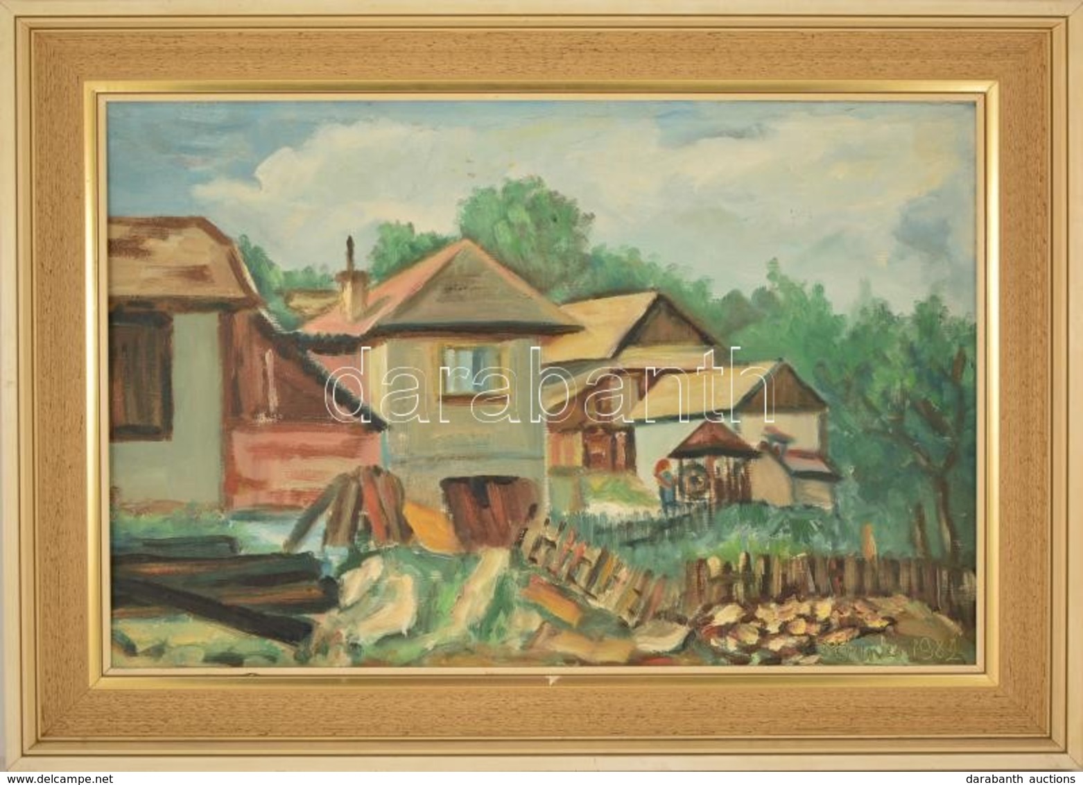 Ondrej Strapko (?-?): Faluszéli Házak, Olaj, Fa, Jelzett, Keretben, 43×65 Cm - Andere & Zonder Classificatie