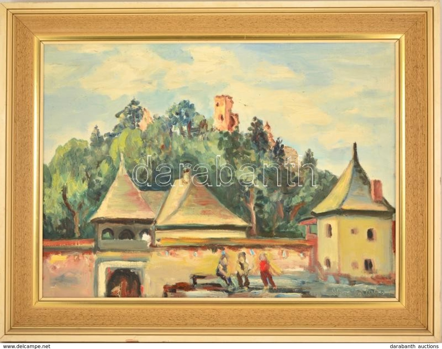 Ondrej Strapko (?-?): Vár, Olaj, Fa, Jelzett, Keretben, 45×63 Cm - Autres & Non Classés