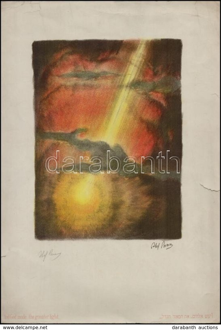 Abel Pann (1883-1963) És Isten Megteremté A Fényt  Litográfia, Papír 28x20 Cm Jelzett. / Lithography. Signed. - Autres & Non Classés