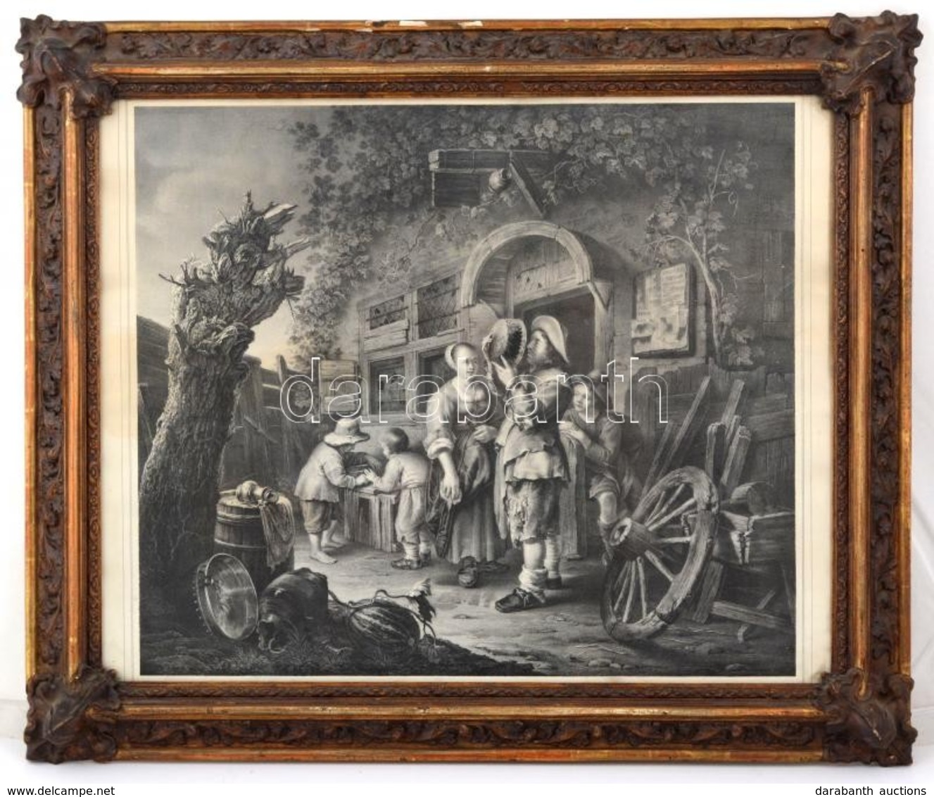 Cca 1830 Festmény Után Készült Metszet, Papíron, Jelzés Nélkül,  üvegezett Sérült Keretben, 40×46 Cm - Prenten & Gravure