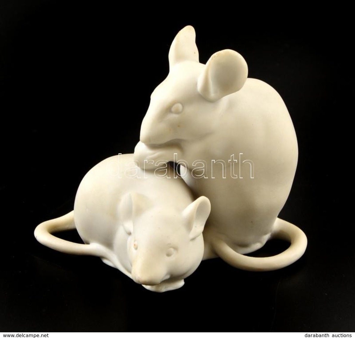 Egérpár, Jelzetlen Figurális Porcelán, Kopásnyomokkal, 8×6 Cm - Autres & Non Classés