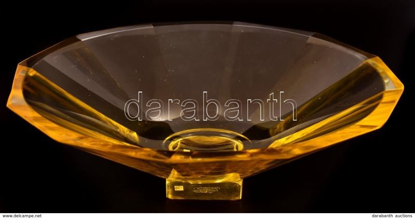 Moser Art Deco Kínáló Tál, Formába öntött, Jelzett, Alján Karcolásokkal, Csorba Nélkül, M: 9,5 Cm, D: 33 Cm - Verre & Cristal