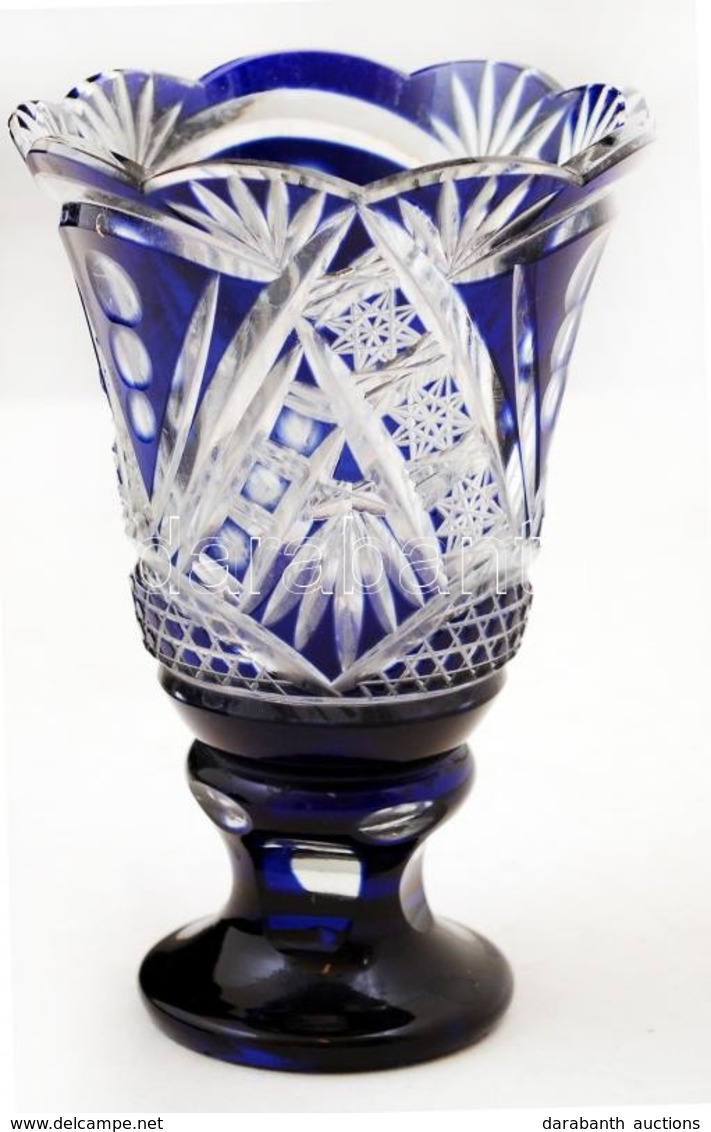 Ólomkristály Váza és Kehely, Apró Csorbákkal, Csiszolt, Metszet, M:15 és 16 Cm - Glass & Crystal