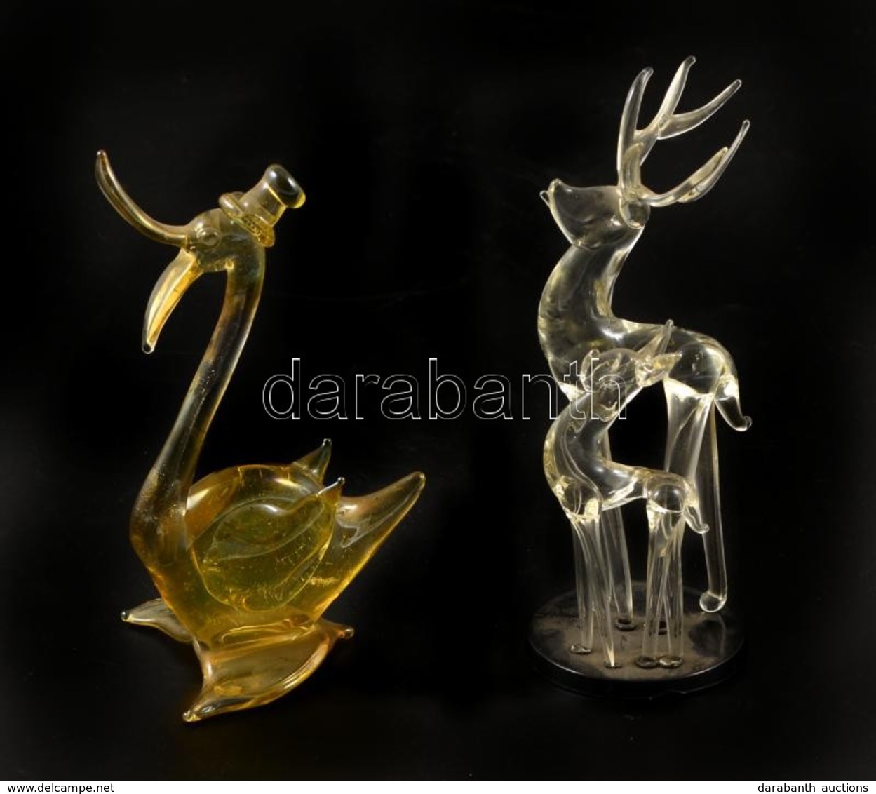 2 Db üveg Szarvas és 1 Db Kacsa, Kis Kopásnyomokkal, M: 7,5 és 11 Cm Között - Glass & Crystal