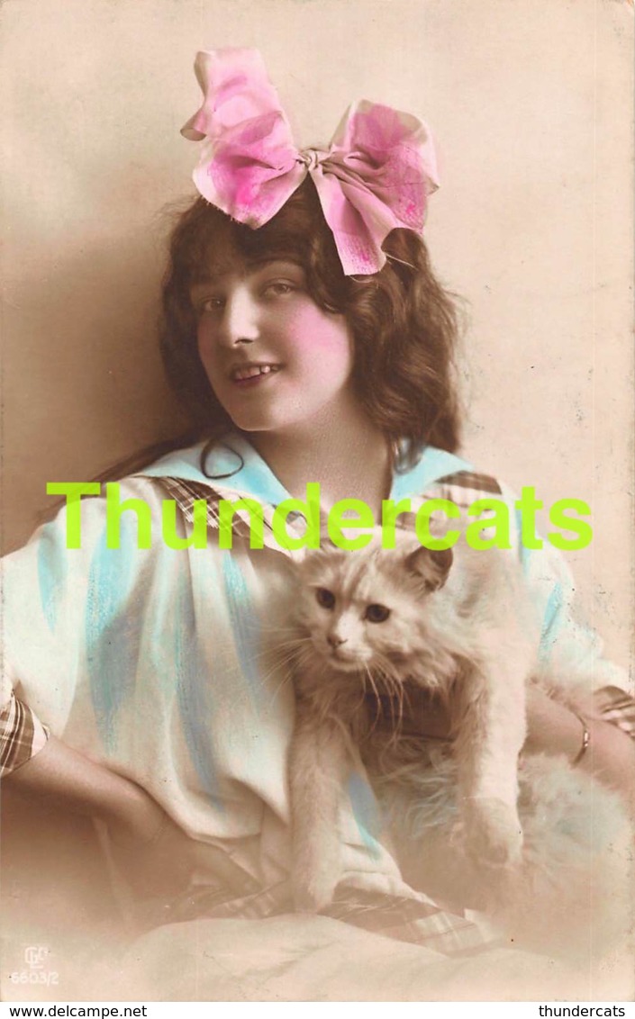 CPA PHOTO JEUNE FILLE FEMME AVEC CHAT RPPC REAL PHOTO POSTCARD YOUNG GIRL LADY WITH CAT - Chats