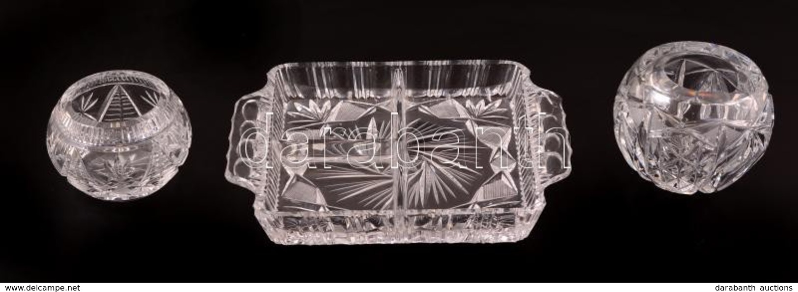 Ólomkristály Hamuzó, Kínálótál és Mécsestartó, Csiszolt, Csorba Nélkül, M: 6 és 7,5 Cm, 21×17 Cm - Verre & Cristal