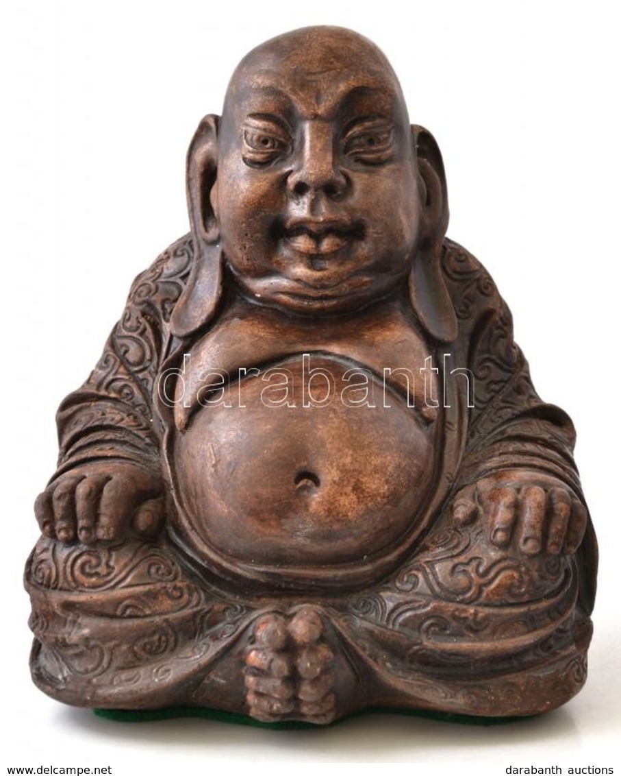 Buddha Szobor, Festett Gipsz, Kopásokkal, M: 19,5 Cm - Autres & Non Classés