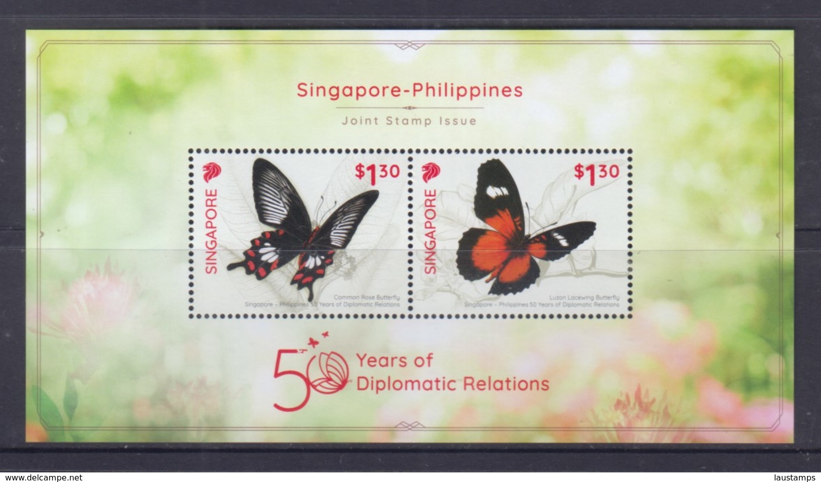 Singapore 2019 Joint Issue With Philippines, Butterflies, S/S MNH - Singapore (1959-...)