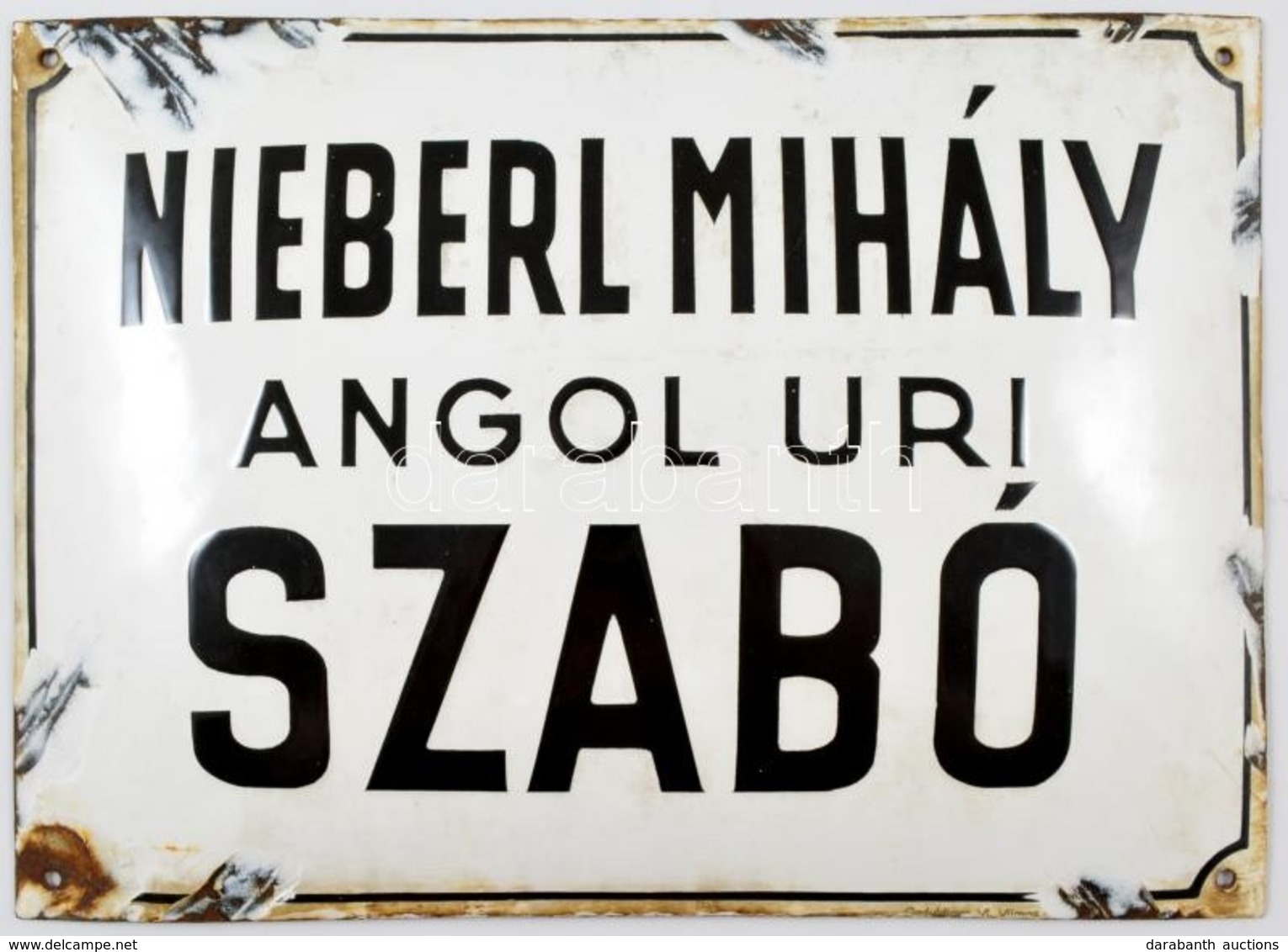 Nieberl Mihály Angol úri Szabó Sérült Zománctábla, 25×35 Cm - Andere & Zonder Classificatie