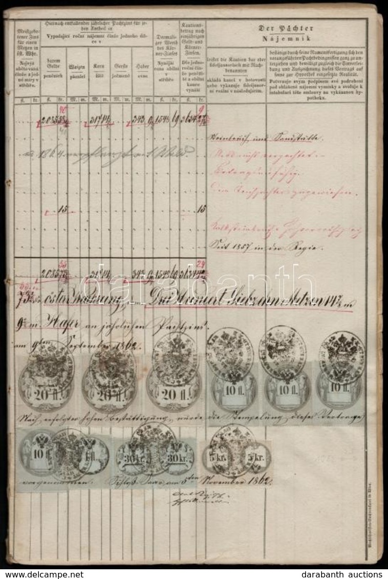 1862 Teljes Protocoll, 60 Oldalas Okmány 3x20FL + 4x10Fl + 1Fl +  22x30kr + 20x6kr 2x5kr Illetékbélyegekkel - Non Classés