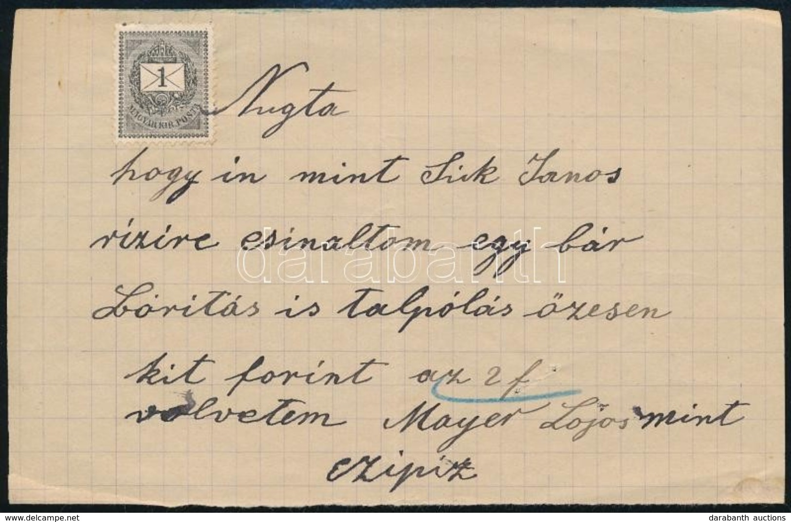 1897 Nyugta 1kr Postabélyeggel Okmánybélyeg Helyett - Non Classés