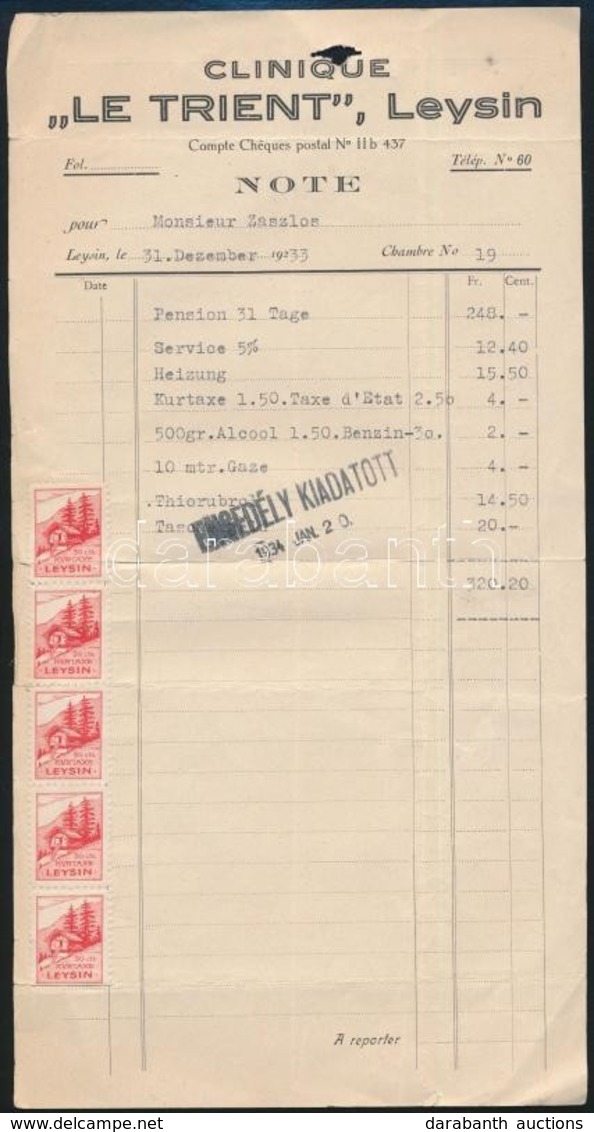 1933 Svájci Klinikai Számla 5 Db üdülőhelyi és 5 Db állami Adóbélyeggel - Zonder Classificatie