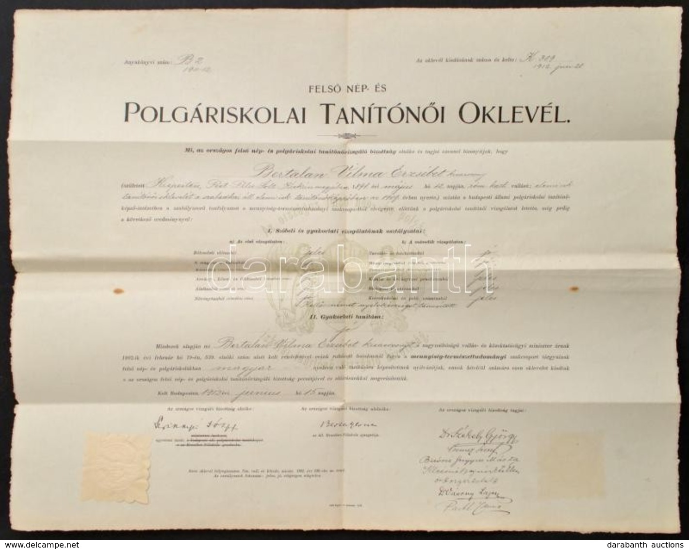 1913 Tanítói Oklevél Szennyei József és Horger Antal Professzorok Aláírásával - Andere & Zonder Classificatie