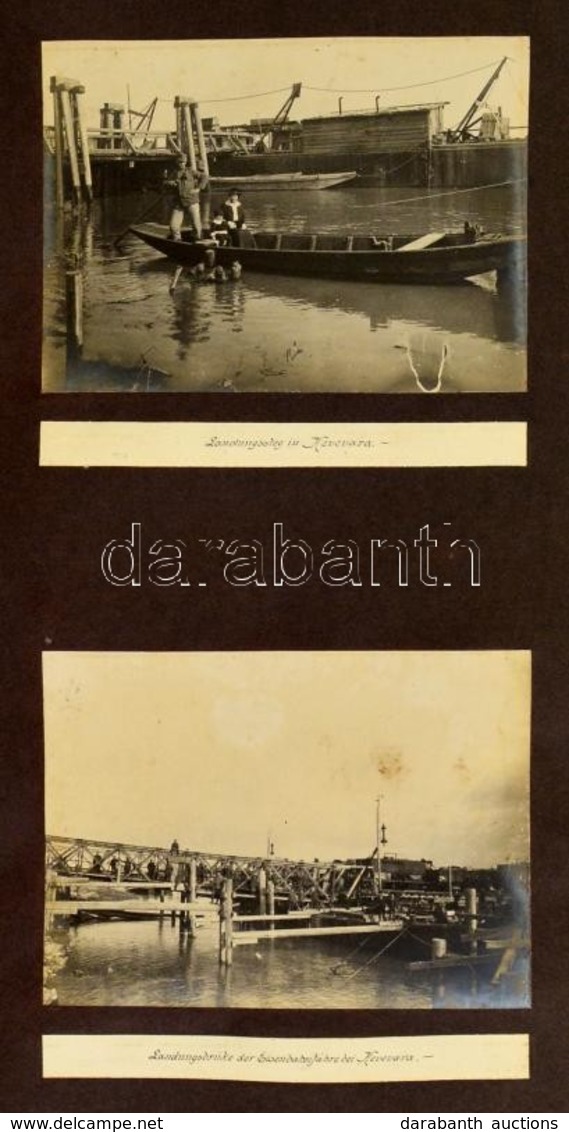 1914 Kevevára Vasút-szállító Komp Hajók Kikötése és A Kevevári Kikötő. 4 Db érdekes Feliratozott Fotó (16x12 Cm) Kartonl - Andere & Zonder Classificatie