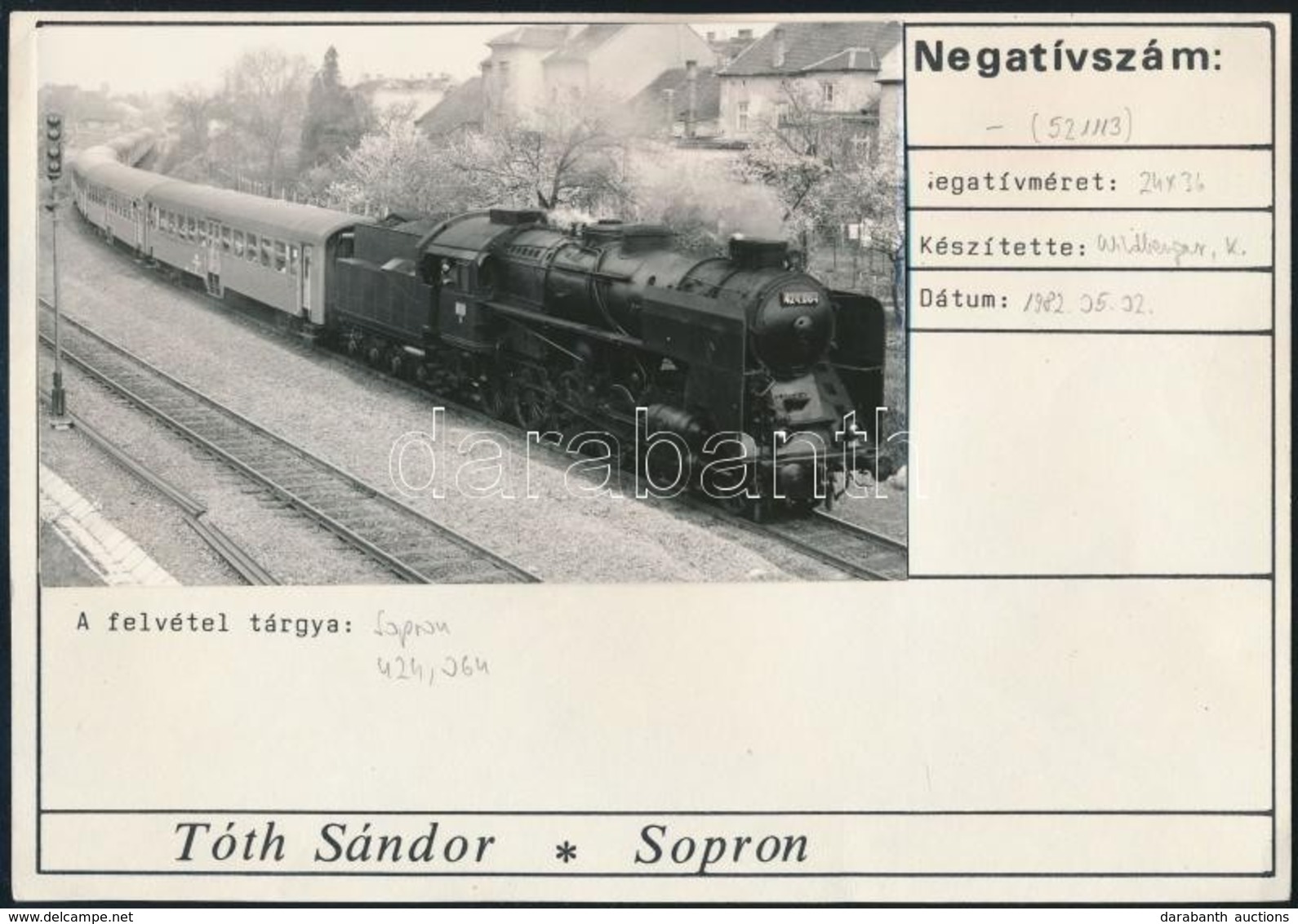 1982 Sopron, 424.064-es Sorozatszámú Mozdony, Kartonon, 9×13,5 Cm - Andere & Zonder Classificatie