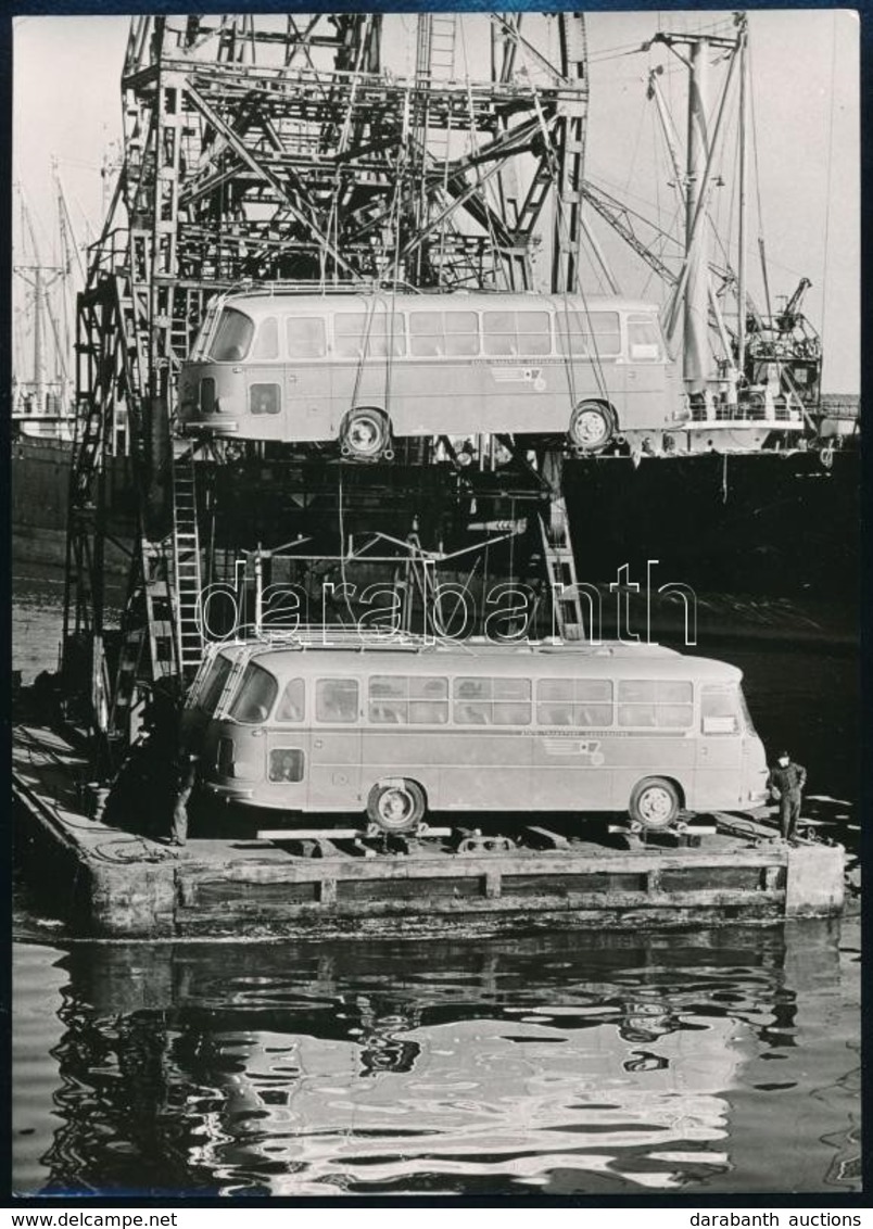 Cca 1950-1960 Ghána, Buszok érkezése, Kipakolás A Hajóról, Németül Feliratozott Sajtófotó, 17,5×13 Cm - Andere & Zonder Classificatie