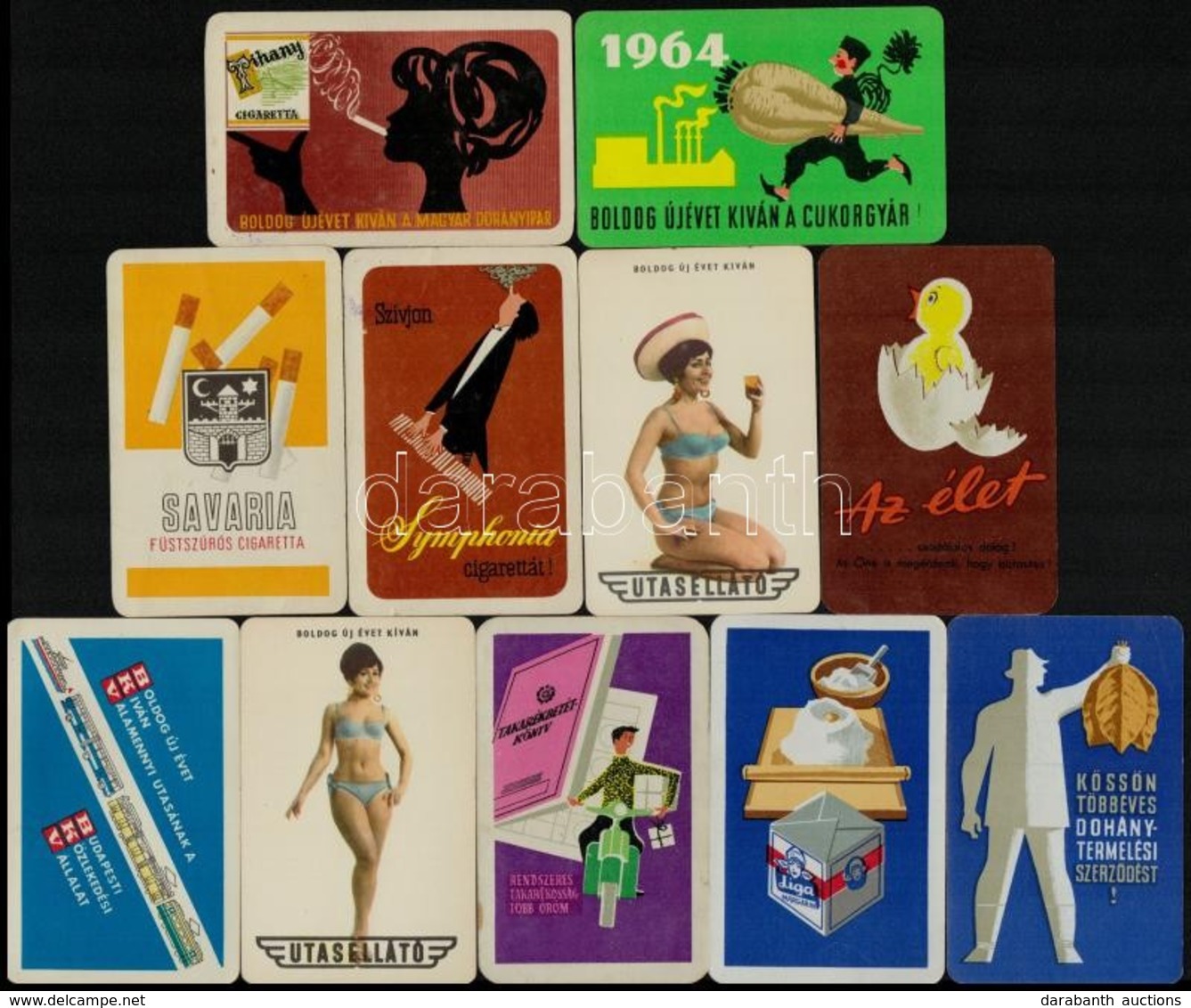 1959-1969 Reklámos Kártyanaptárak, 11 Db - Publicités