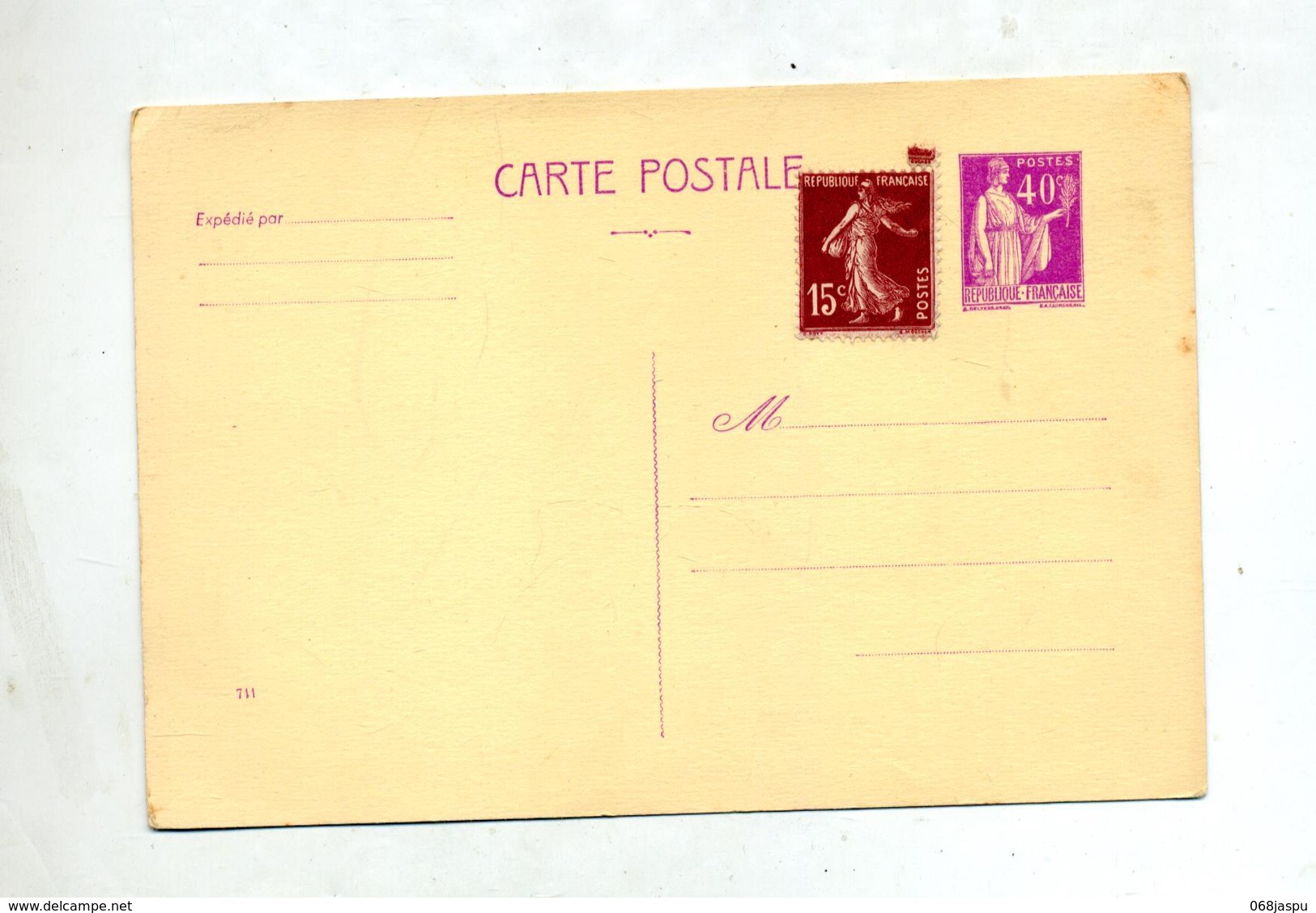 Carte Postale 40 C Paix + Semeuse - Cartes Postales Types Et TSC (avant 1995)