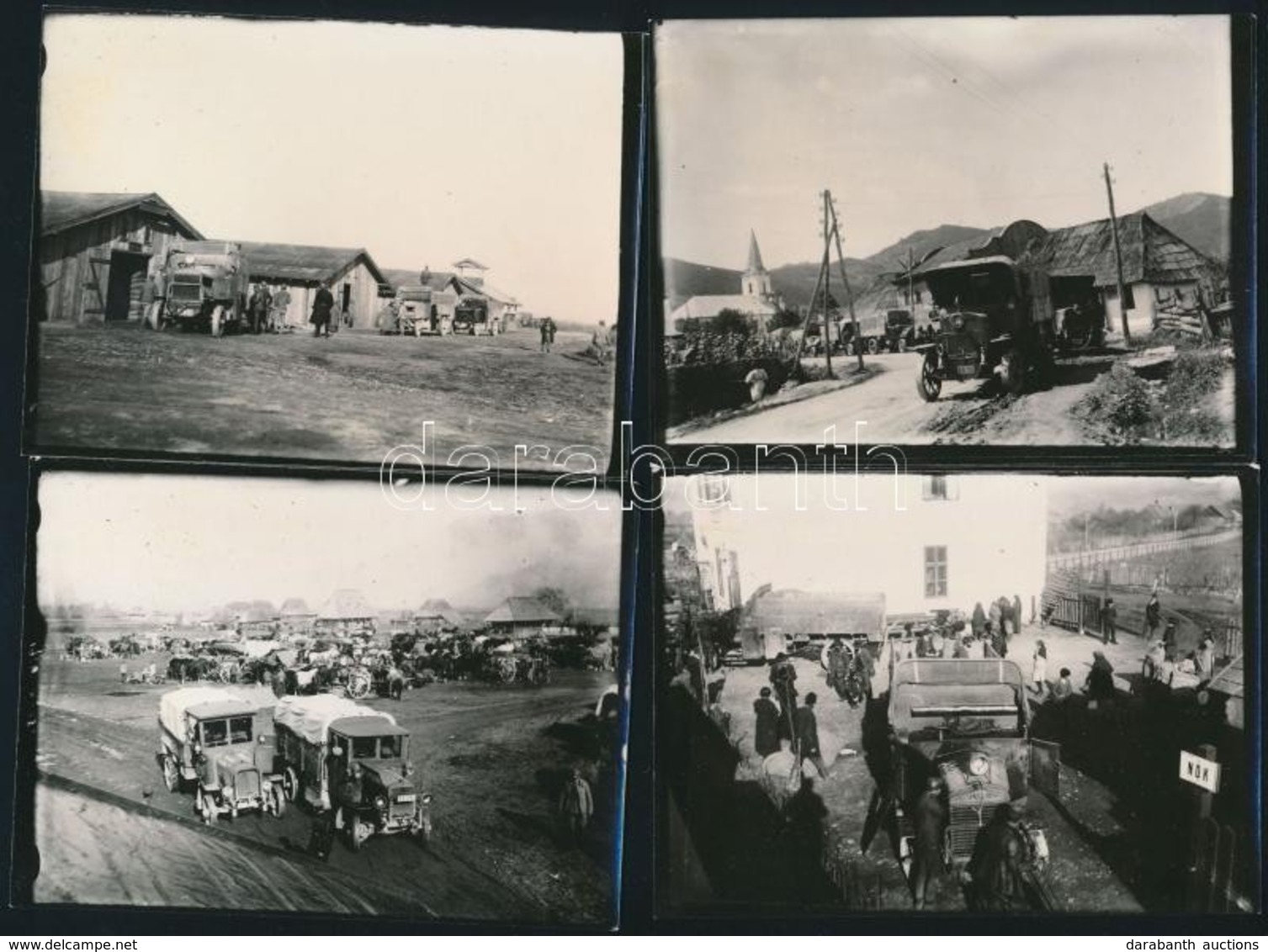 Cca 1914-1918 Katonai Alakulatok Táborhelye és Haladása Autóval, 4 Db Eredeti Negatívról Előhívott Fotó, 9×12 Cm - Other & Unclassified