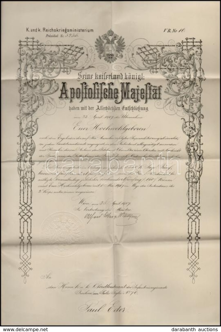 1907 K.u.k. Reichs-Kriegs-Ministerium által Kiadott Katonai Kinevező Okmány Fotóval - Other & Unclassified