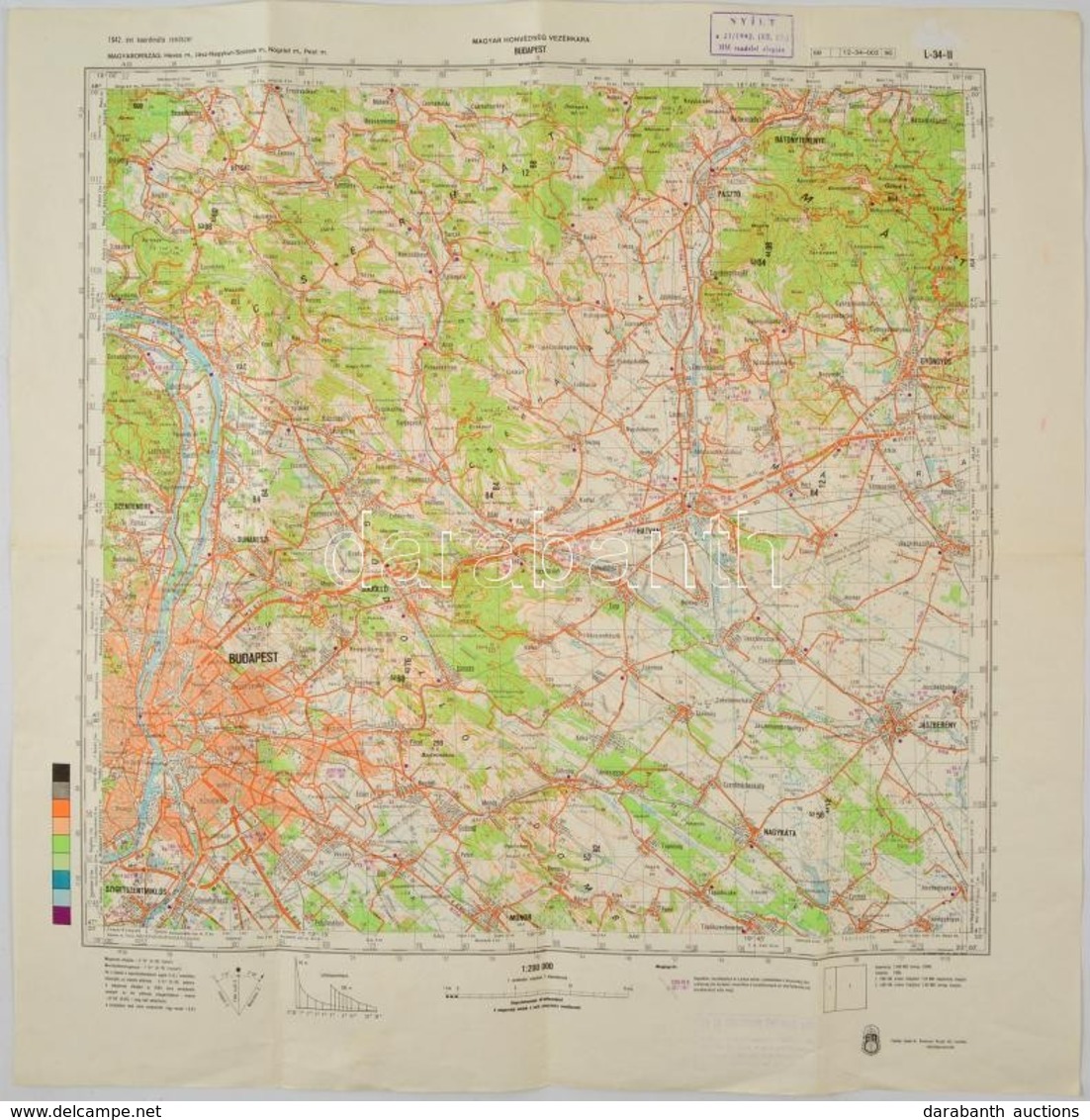 Cca 1990 Közép-kelet Magyarország, 1:200000, Honvédségi Térkép, 48×46,5 Cm - Andere & Zonder Classificatie