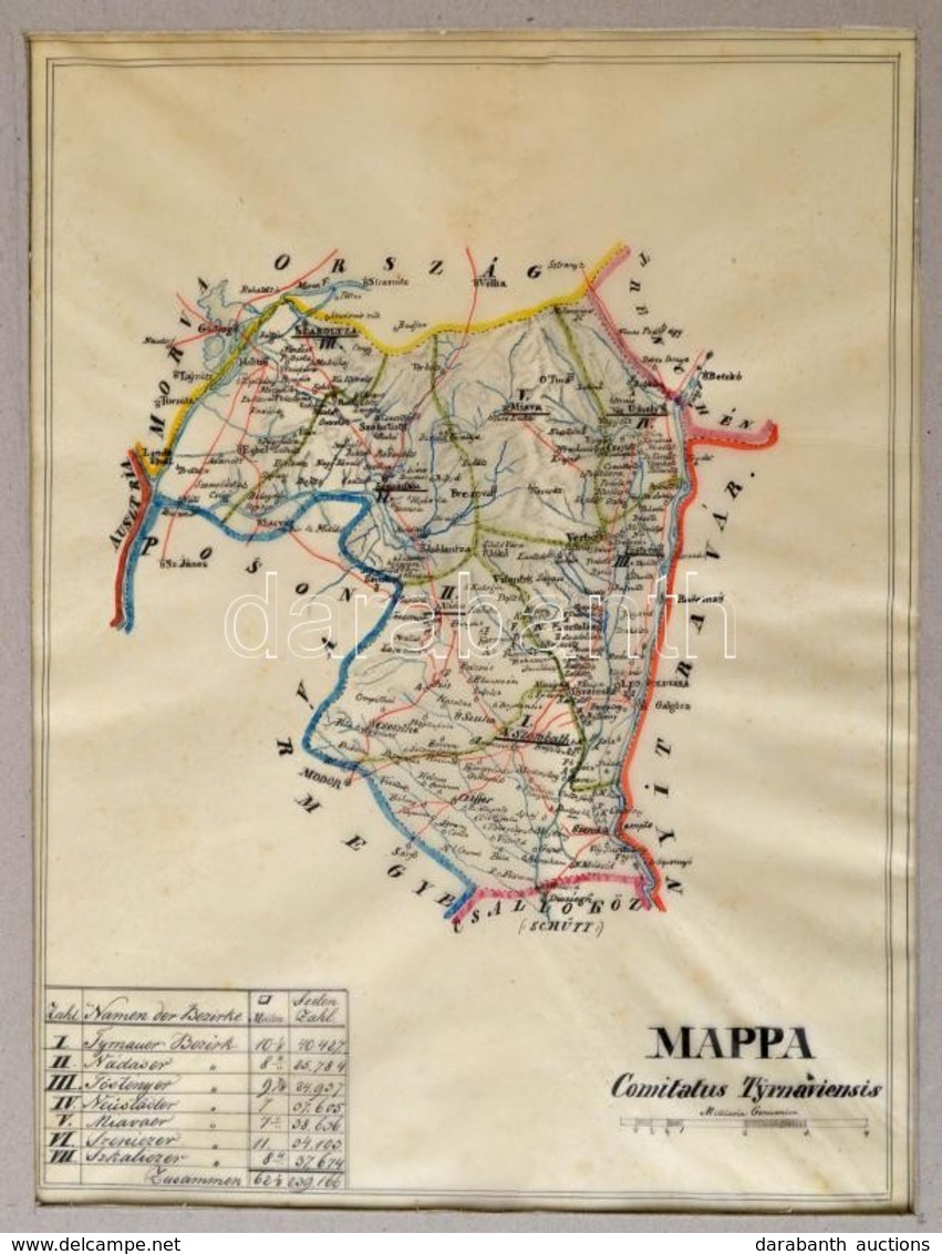 1850 Mappa Comitatus Tyrnaviensis. Nagyszombat Megye Kézzel Rajzolt Térképe. Másolta: Sztankovánszky Mihály Mérnök. 22x2 - Autres & Non Classés