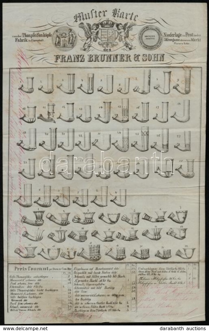 1856 Franz Brunner & Sohn Thonpfeifenköpfe Fabrik Und Niederlage Eisenstadt, Pest Musterkarte / Mintalapja - Zonder Classificatie