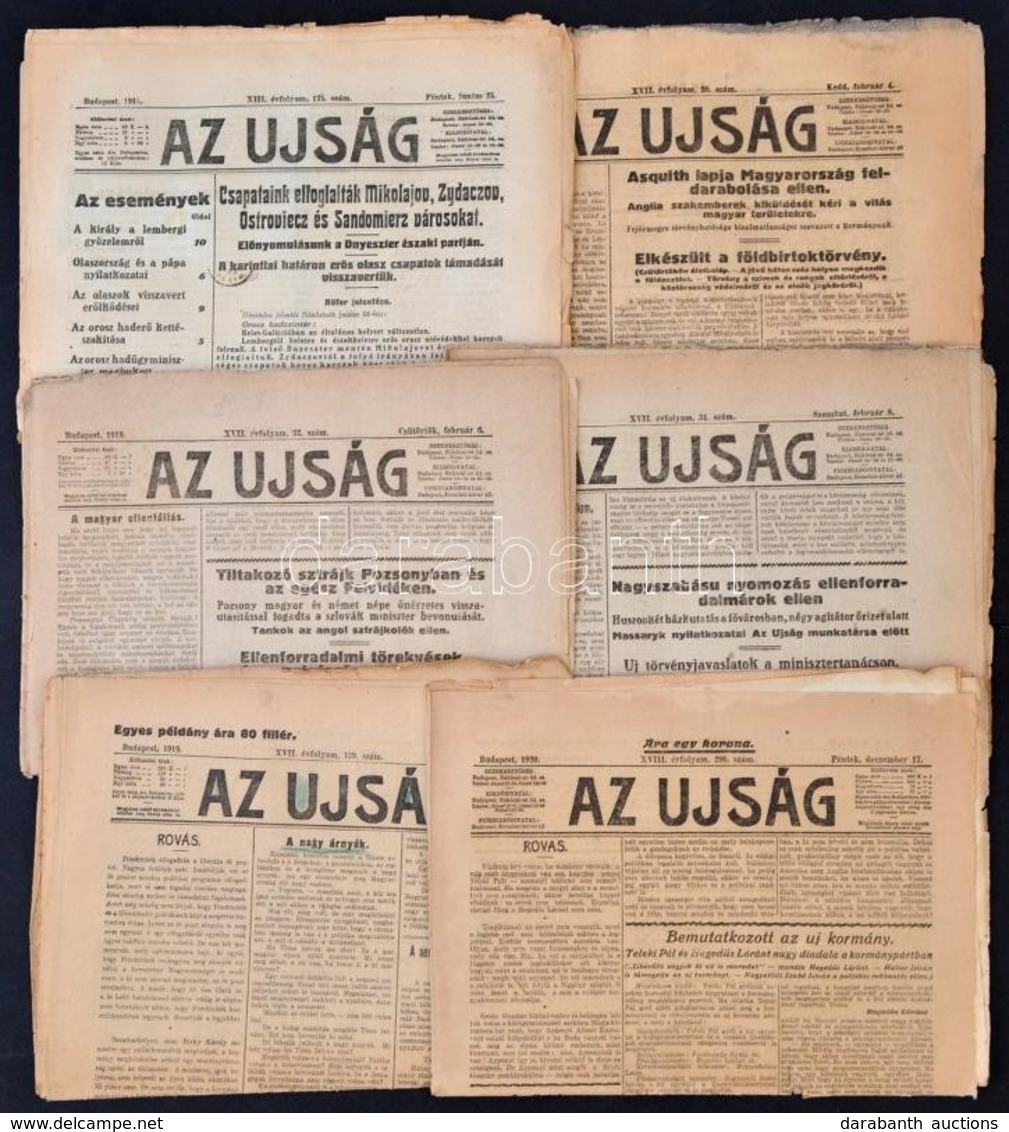 1915-1920 Az Ujság 6 Száma, Közte 3 Db 1919-essel, Benne érdekes Korabeli Hírekkel, Szakadozottak. - Non Classés