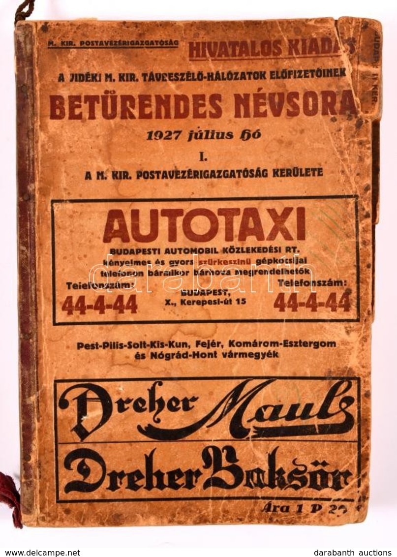 1927 Telefonkönyv. A Vidéki M. Kir. Távbeszélő Hálózatok Előfizetőinek Betűrendes Névsora. Sok Reklámmal, Kissé Koszos P - Zonder Classificatie