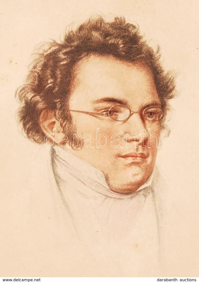 Cca 1930 H. Varges: Franz Schubert. Színezett Ofszet Papír, üvegezett Keretben, 16×14 Cm - Zonder Classificatie