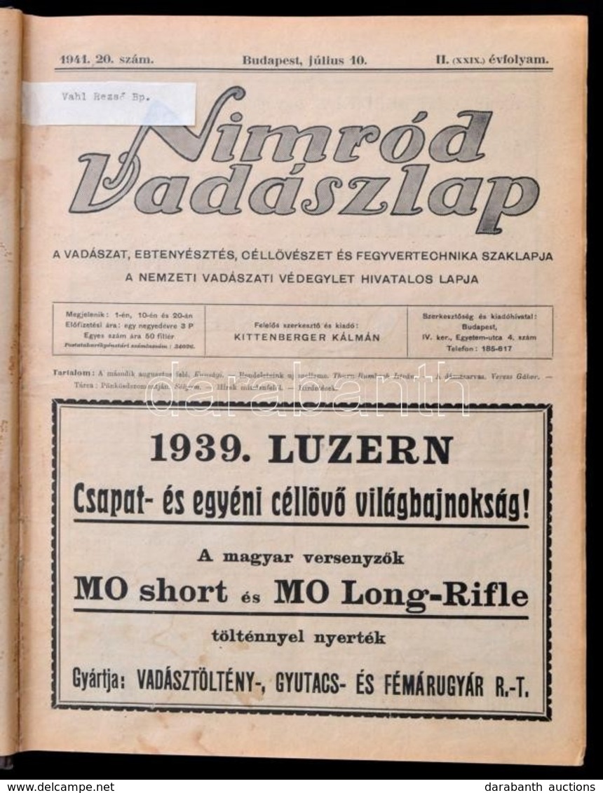 1941-1944 Nimród Vadászlap Több Száma, Egybekötve:  1941 II. (XXIX.) évf. 20. Szám, 1943 IV. (XXXI.) évf. 14-32.,34-36.  - Non Classés