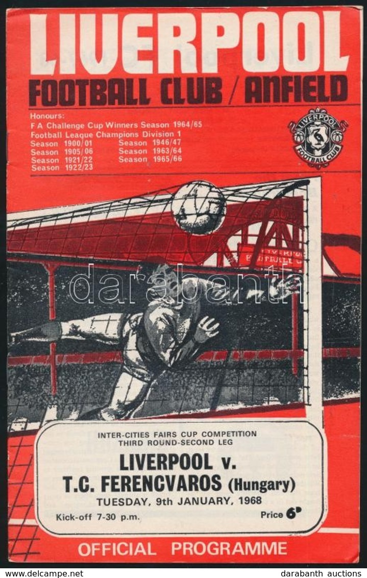 1968 Ferencváros FTC - Liverpool (1:0) Labdarúgó Mérkőzés Meccsfüzete 10p. / Football Match Programme - Non Classés