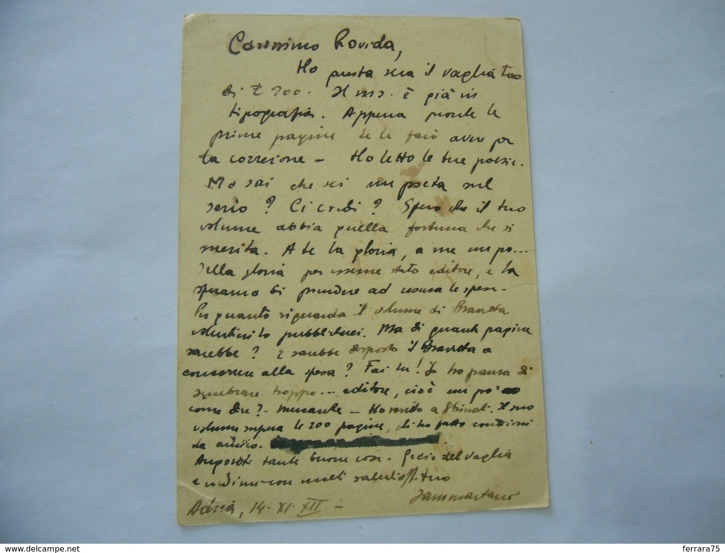 CARTOLINA AUTOGRAFATA NINO SAMMARTANO/GINO ROVIDA R.LICEO BOCCHI ADRIA ROVIGO - Altri & Non Classificati