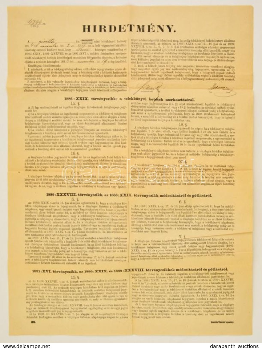 1894 Gödöllői Kir. Járásbíróság Hirdetményei, Hajtott, 62,5x47 Cm - Other & Unclassified